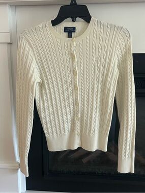 New Polo by Ralph Lauren Cream Cable-Knit Button Cardigan girl size 12-14
